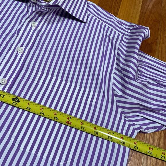 Paul Stuart Purple & White Stripe Long Sleeve Button Up Shirt 15 1/2 - 34 Medium - Picture 5 of 9